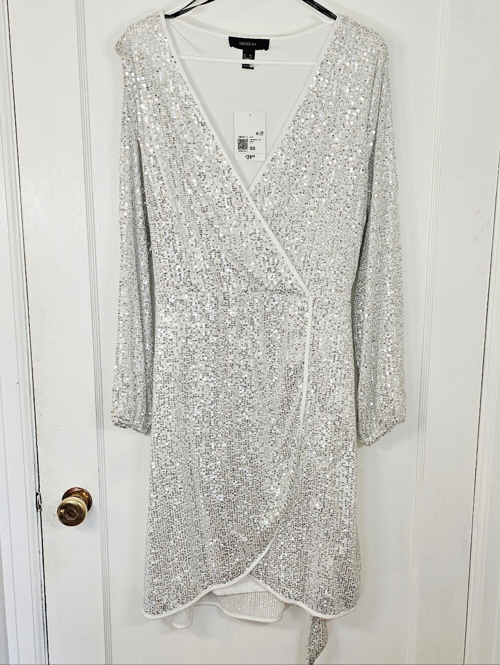 Silver Sequin White Midi Dress